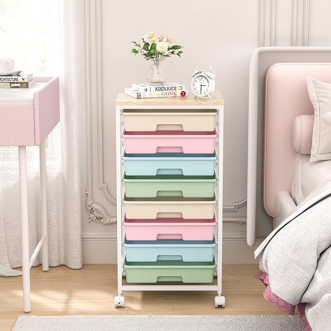 SYKIARIOL Rolling Cart with Drawers, 8 Drawers Utility Cart, Rainbow | Rolling Drawer Cart on Wheels with Wooden Tabletop for Living Room,Classroom,Bedroom,Bathroom,Dorm,Office - Image 6
