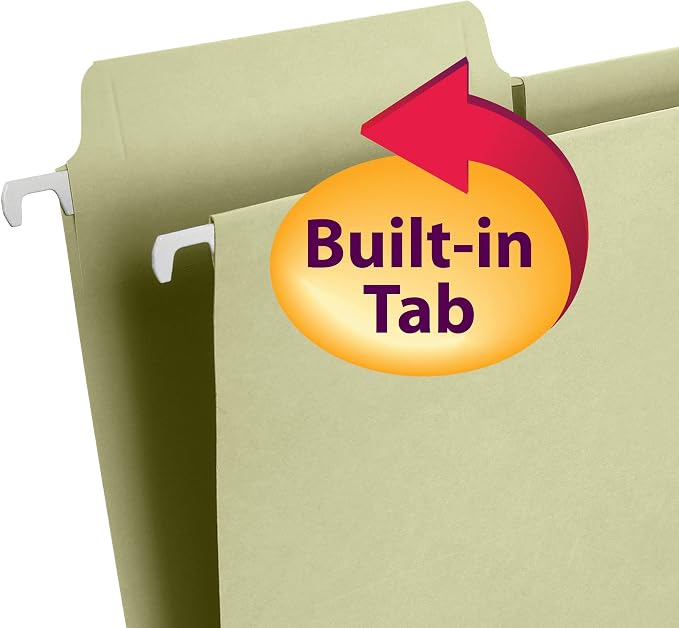 Smead FasTab Hanging File Folder, 1/3-Cut Built-in Tab, Letter Size, Blue, 20 per Box (64099) & FasTab Hanging File Folder, 1/3-Cut Built-in Tab, Letter Size, Moss, 20 per Box (64082) - Image 6