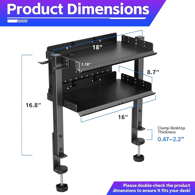 Metal Clamp On Desk Shelf,Storage Shelves with Pegboard and Pencil Holder | 2-Tier Adjustable 16 inch Above or Under Heavy Duty Desktop Organizer with Headphone Holder for Desk Accessories (Black) - Image 2
