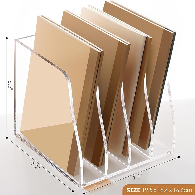 SANRUI Acrylic Desk Magazine Holder File Organizer Sorter,4 Slot Clear | B5 Size, Vertical Workspace Document Sorters, Folder Rack for Office Accessories Organization Storage - Image 2