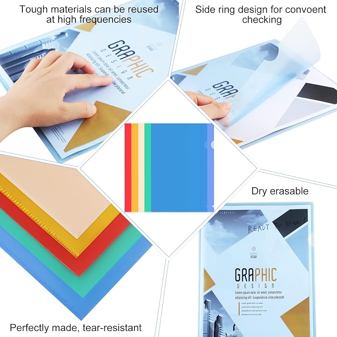 100 Pack Plastic Document Folders Colored Clear File Folders Plastic Pockets Sleeves Letter Size 8.7 x 12.2 Inches A4 Assorted Colors for Office Supplies (Multicolor) - Image 5