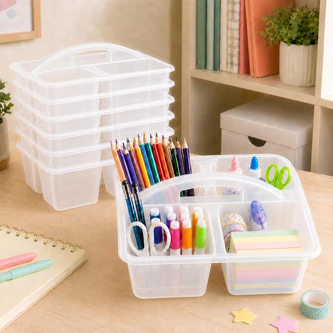 6 Pack Assorted Colors Classrooms Caddy 4 Compartment Classroom Caddy Compartment Caddies Set Table Caddies Classrooms with Handle for Classroom Organization Table Desk Office Supplies(clear) - Image 4