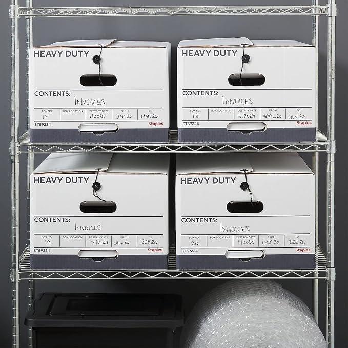 STAPLES Heavy Duty File Box, String and Button Lid, Legal, White/Gray, 4/Pack (TR59224) - Image 8