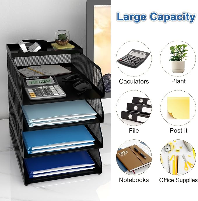 Natwind 4-Tier Stackable Metal Mesh Desk Paper Tray Organizer,Black | Desktop Accessories for Office Supplies, Letter Tray For Paper Storage ,File Document Holder For Home School Classroom - Image 7