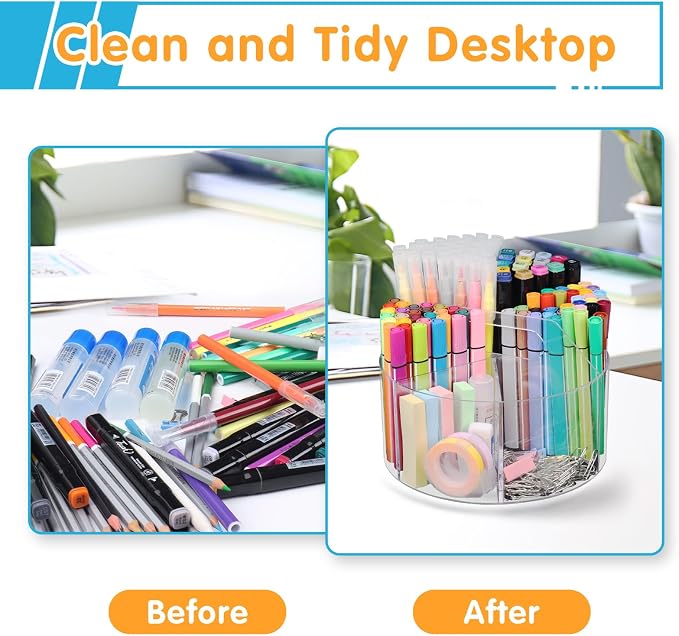 Mefirt Acrylic Pen Holder, 2 Pack 360 Rotating Organizer With 6 Compartments, Desk Office Storage for 800 Pens, Markers, Crayons and Art Supplies - Image 7