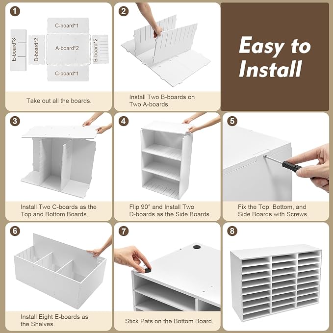 Desktop Literature Organizer, Vertical Desktop Sorter Paper Organizer | Adjustable File Sorter Mail Center Magazine Holder, Paper Storage Cabinet Classroom Mailbox - Image 7