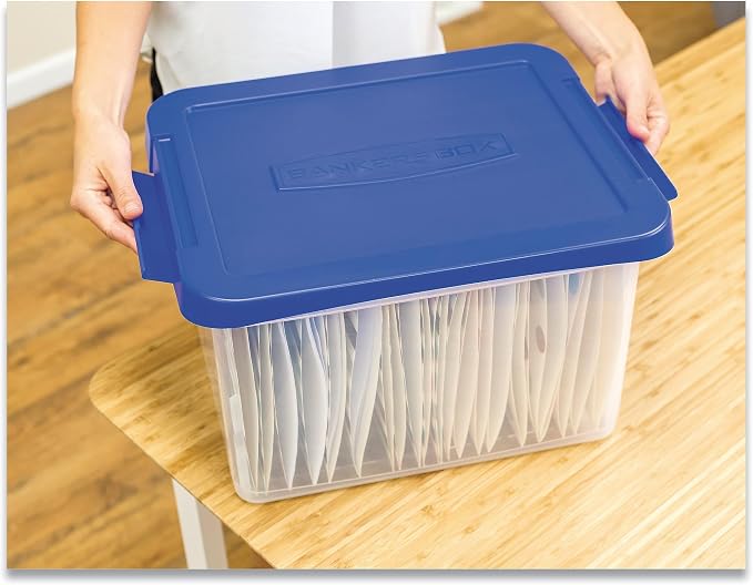 Bankers Box Heavy Duty Plastic File Storage, Letter/Legal Files, 14" X 17.38" X 10.5", Clear/Blue, 2/Pack - Image 6