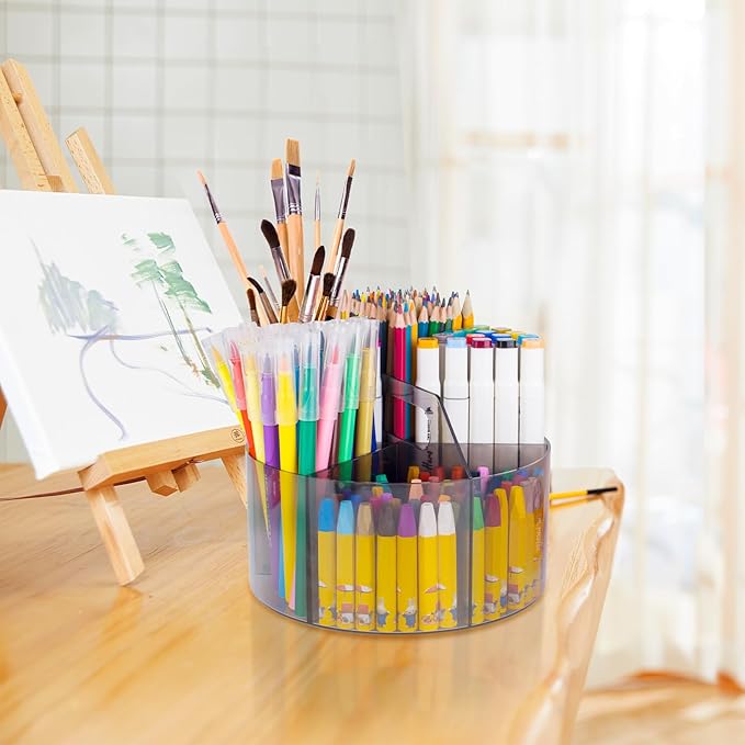 250pcs Acrylic Pencil Holder Marker Organizer, 360-Degree Rotating Pen Holder, Crayon Organizers for Kids Pencil Organizer Caddy Art Supply Kids Desk Organizers for Office Home School, Black - Image 6
