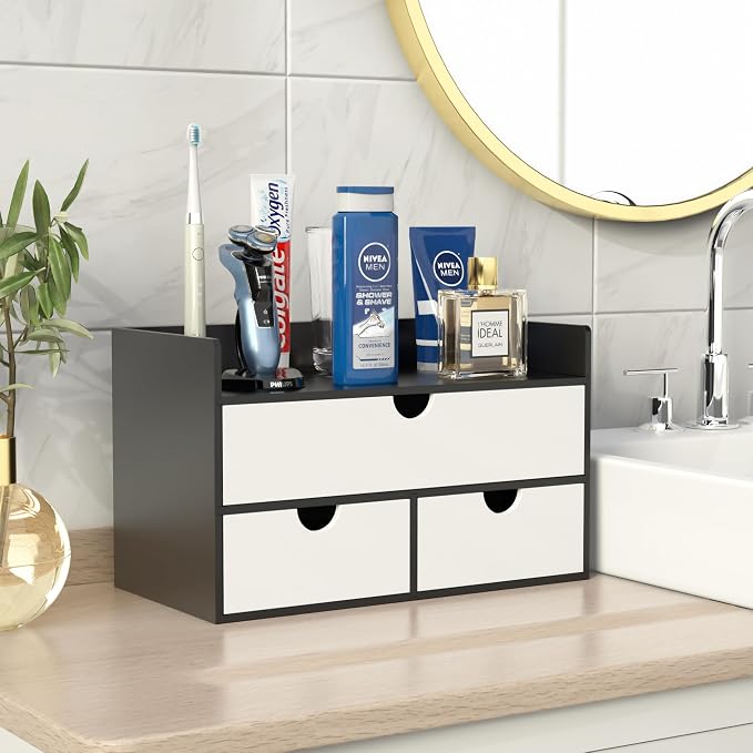 Bamboo Desk Organizer with Drawers, Desktop Storage for Office Supplies | 3 Drawers Desktop organizer, No Assembly Required, Natural Wood Wooden Desktop Drawers Box for Bills, Cosmetics, Seals, Paper - Image 5