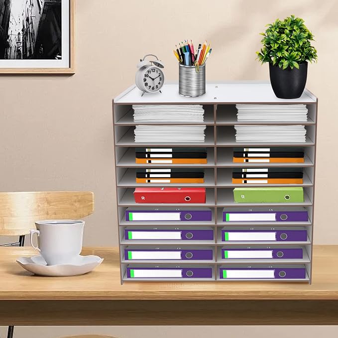 Desktop Organizer, Vertical Desktop Sorter, Literature Organizer Sorter Paper Organizer Storage File Sorter Mail Center Magazine Holder, Classroom Mailbox Paper Storage (18 Compartment-White), Blue - Image 2