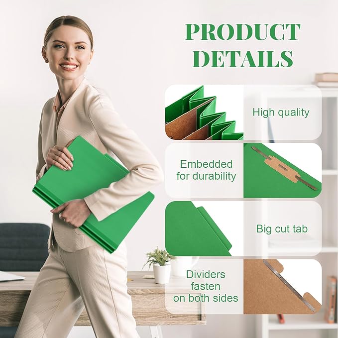 Skyygemm 48 Pcs Classification Folder Letter Size, 3 Divider File,Green | Back to School Supplies, Pressboard File with Fastener, Expanding Organizer Bulk for School Teacher, Office Employee, Staff - Image 5
