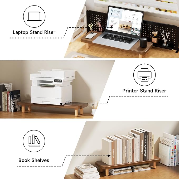 Monitor Stand Riser, 24 Inch Wood Desk Organizer with Monitor Stand & Storage Computer Monitor and Laptop Riser Multifunctional Laptop Stand Desk Organizer for Office Home Screen/Laptop/PC (Walnut) - Image 6