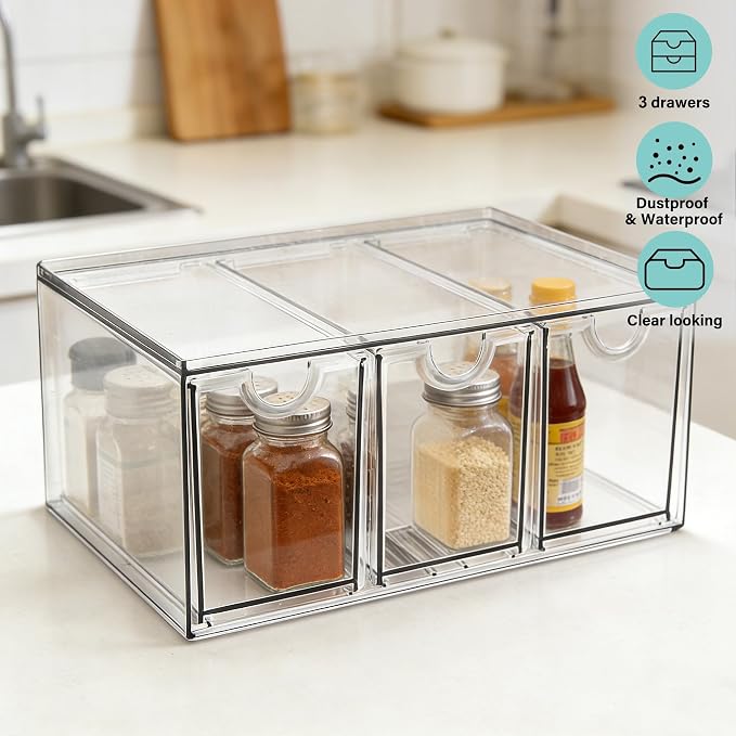 Prsildan Acrylic Makeup Organizer Stackable Storage Drawers with 3 Drawers for Office Desk Vanity Craft Room Clear Drawer Organizers for Hair Accessories Art Supplies Cosmetics Modular System - Image 7
