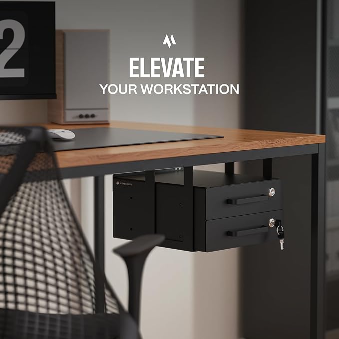 Under Desk Drawer Slide-Out – Lockable Metal Storage Drawers with Cable Management for Office & Home (Double, Bracketed) - Image 3