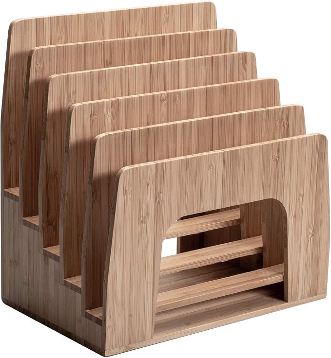 MobileVision Bamboo Desktop Inclined File Folder Organizer and Paper Tray, Upright Sections, Step Sorter, 5 Slots - Image 6