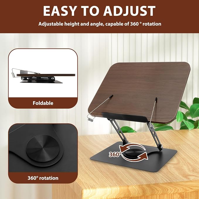 Book Stand for Reading Adjustable Book Holder with 360° Rotating Base Foldable Cookbook Stands for Home Office Kitchen Traveling Display Stand for Textbook, Recipe, Magazine,Tablet - Image 3