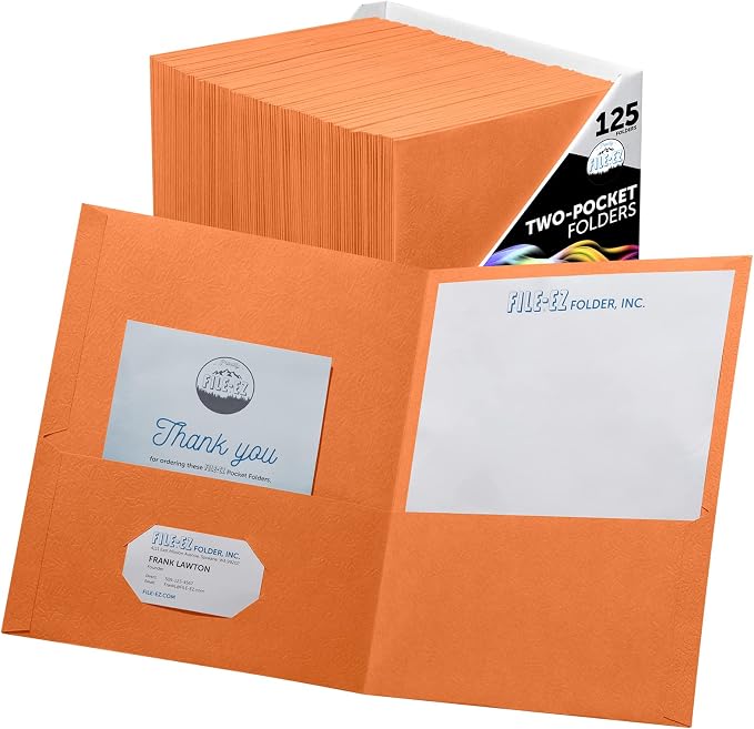FILE-EZ Two-Pocket Folders, Orange, 125-Pack, Textured Paper, Letter Size (EZ-32465) by FILE-EZ
