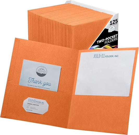 FILE-EZ Two-Pocket Folders, Orange, 125-Pack, Textured Paper, Letter Size (EZ-32465) by FILE-EZ