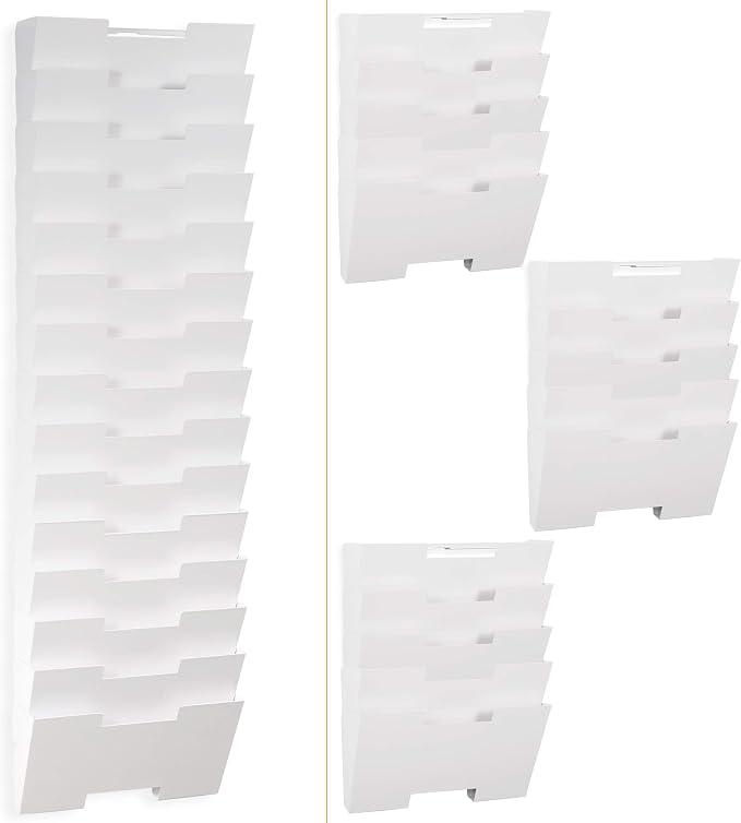 Wallniture Lisbon 15-Tier Wall Mounted File Holder and Desk Organizer, Metal White Office Organization and Storage Rack - Image 7