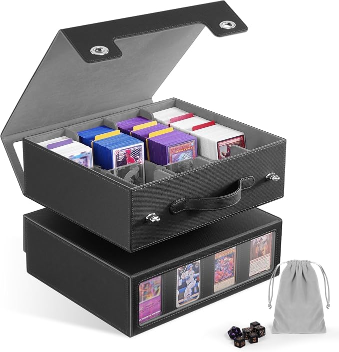 ZLCA MTG Storage Box 4-Row with Handle, MTG Deck Box | Holds 3000+ Trading Cards with Portable Handle, Commander Storage Card Case for Top Loaders TCG PTCG Sport Card(Black&Grey) by ZLCA