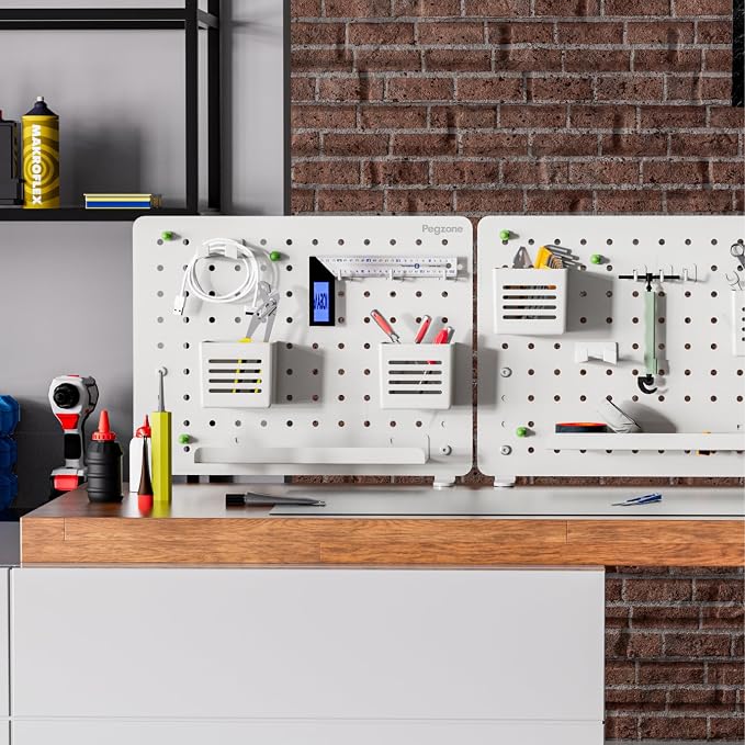 Clamp on Desk Pegboard, 16.5" x 12.6", with 10 Accessories, White | Magnetic Metal Peg Board, Desk Organizer for Office Gaming Home, Privacy Panel, Medium - Image 7