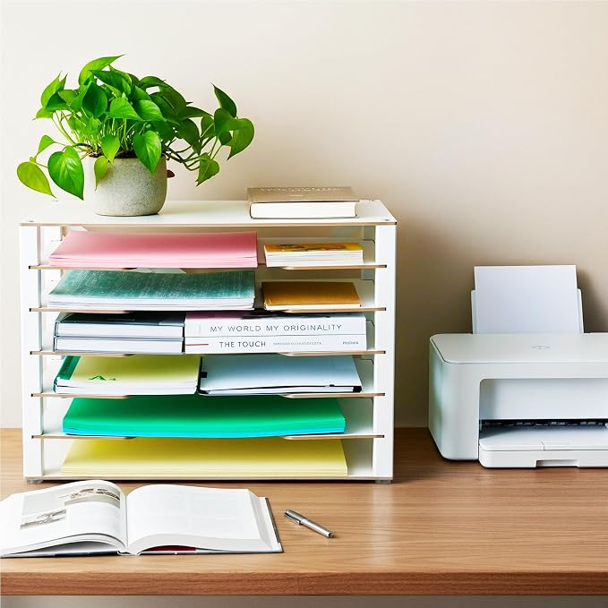 Construction Paper Organizer 12" x 18", 6-Tiers Paper Storage | Movable Wooden Desktop Organizer, Letter Tray for Office, Home, Classroom - Image 7