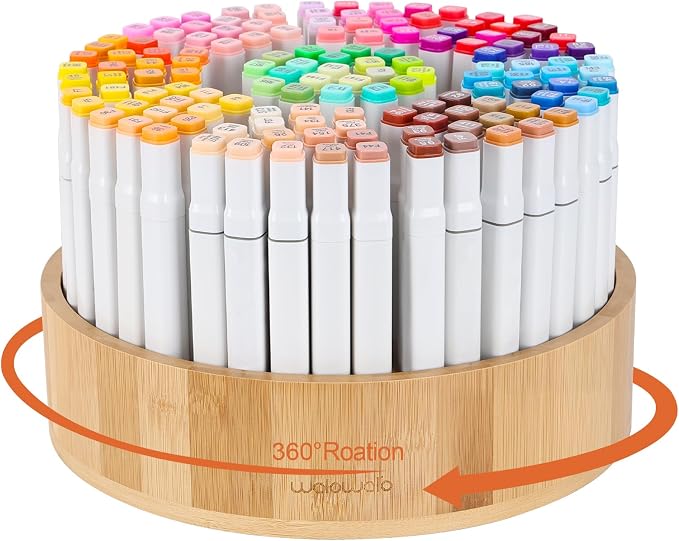 Marker Organizer Rotating Bamboo Desk Organizer, Silent 360° Rotation Caddy, 10 INCH LARGE Art Supply Caddy Holds 140+ Markers, 750+ Pencils for Home Office, Classroom, Birthday Gift, 10 Compartment by walowalo