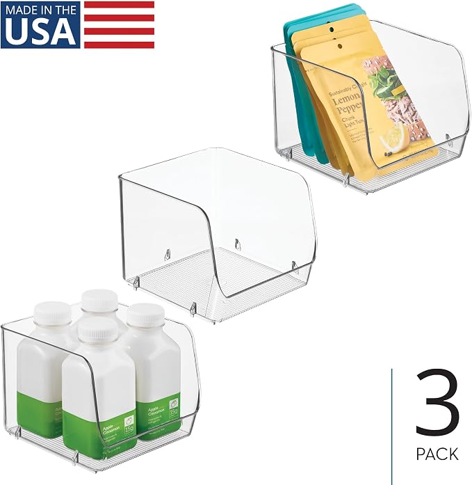 iDesign Stackable Open-Front Storage Bins, Set of 3, Clear | Kitchen and Pantry Organization - Image 2