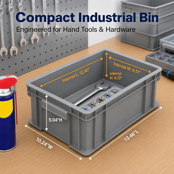 3-Pack Heavy Duty Part Bins, Stackable Tool Storage Bin for Hardware | Straight Wall Container for Screws, Nuts & Bolts, Industrial Organizer Bin for Wearhouse & Factory (13.5"L*10.3"W*5.1"H) - Image 3