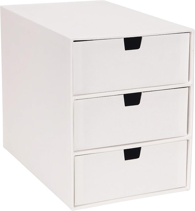 Bigso Box of Sweden Ingrid 3-Drawer Fiberboard Desk Organizer for Office Supplies and Accessories - Stackable Makeup Drawer Organizer - 6.3in x 9.9in x 8.1in - White - Image 4