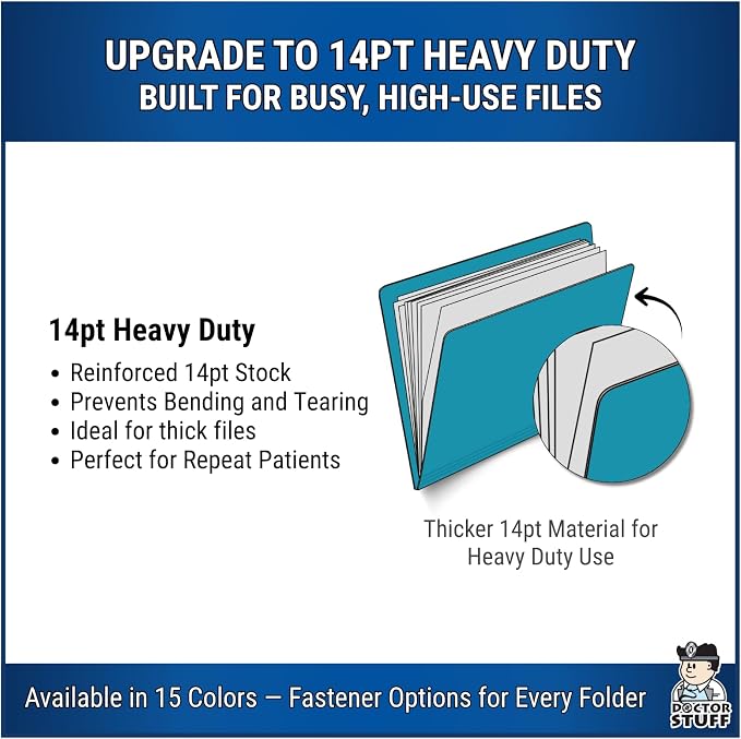 Teal File Folders, Doctor Stuff, Letter Size Reinforced End Tab Folder with 2" Bonded Fastener on Inside Front and Back, 14 pt Stock, Carton of 250 - Image 4