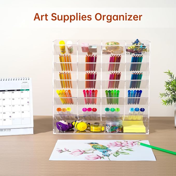 BEYGORM Acrylic Vertical Marker Organizer for 250 Markers, Desk Orgaizer | 21 Compartments Clear Angled Pen & Pencil Holder, Large Stationery & Art Supply Storage for School (13 x 12.5 x 4 Inch) - Image 4