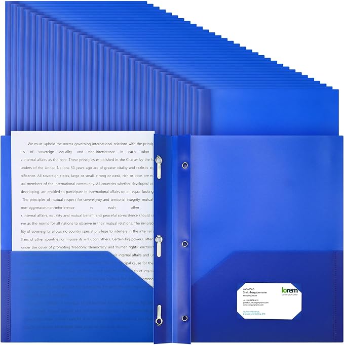 Cholemy 32 Packs Pocket Folders with Prongs Heavy Duty Plastic Folder with Business Card Slot 3 Prong Fasteners for School Office (Blue) by Cholemy