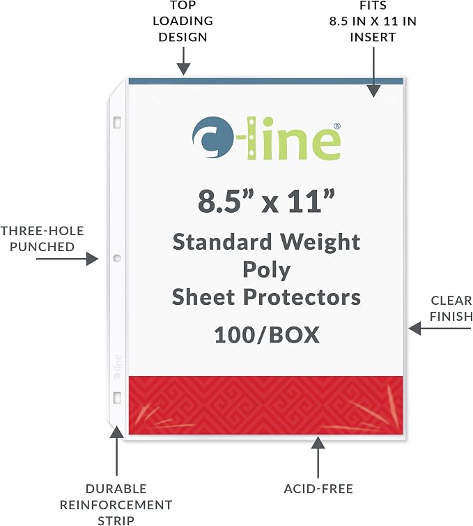 C-Line Top Loading Standard Weight Poly Sheet Protectors, Clear, 8.5 x 11 Inches, 100 per Box (62027) - Image 5