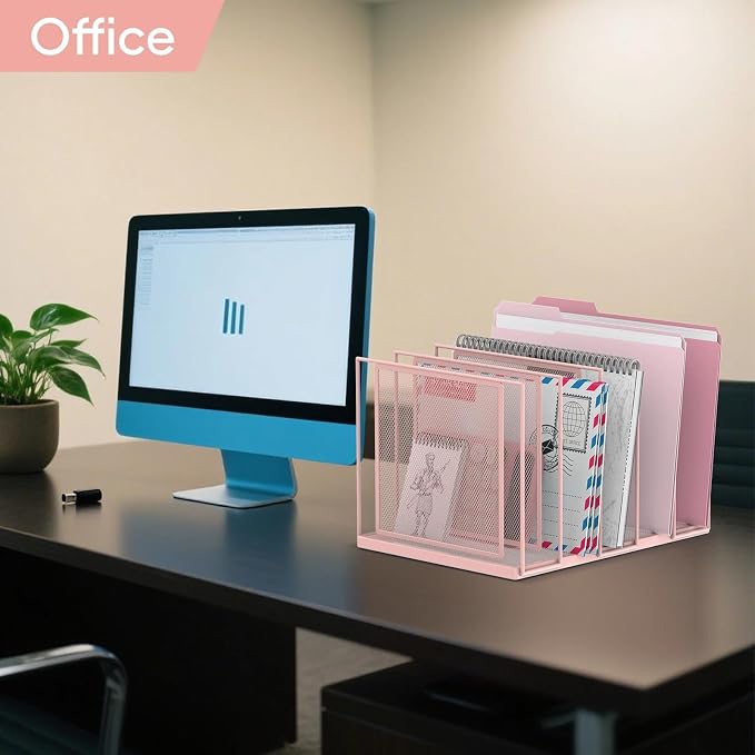 File Organizer for Desk, 5-Section Vertical File Sorter, Paper Holder Organizer Standing Metal File Folder for Office Home Classroom, Pink - Image 8