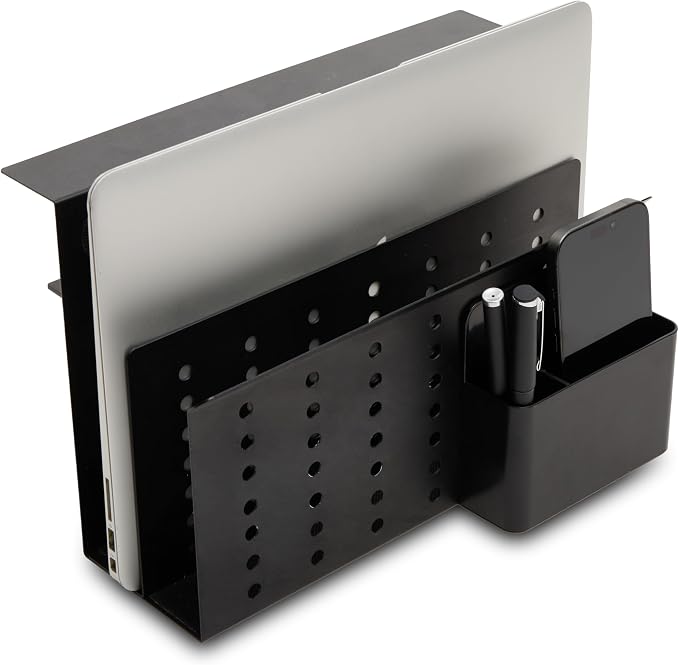 GAROOD Laptop Side Storage Vertical Stand Under Desk top Storage Clamp On Desktop Shelf Hanging Desk Organizer Computer Mount Side Table Organizer Caddy Book Caddy - Two Tier Black - Image 6