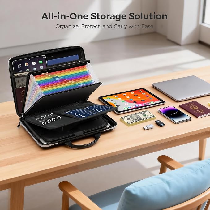 Fireproof Document Box,Hard Case Fireproof File Organizer with Lock 13 Pocket Accordion File Folder Reflective Zipper Portable Safe Box for Home Office Travel to Storage Important Documents Laptop - Image 8