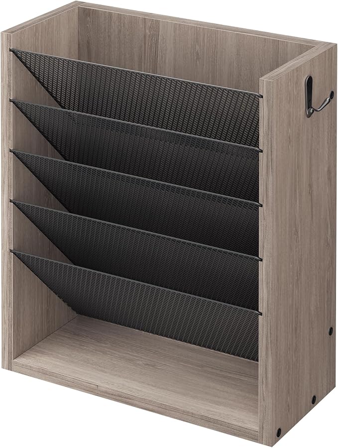 Mail Organizer Wall Mounted, 6-Slot Hanging File Organizer with Key Holder | Mail Sorter, Wood Letter Holder for Envelopes Bills Magazine Folders Papers Accessories for Home Office, Greige by Cresohom