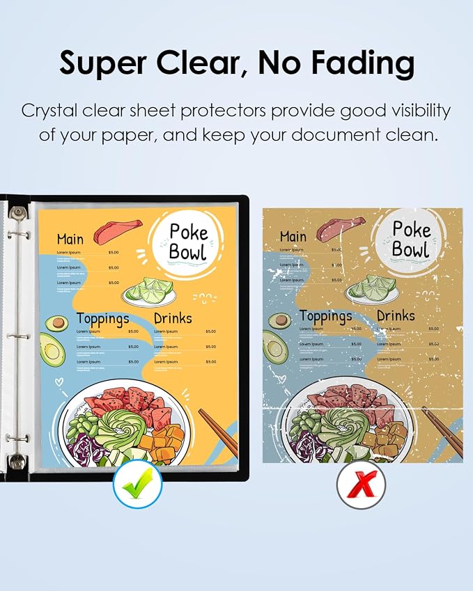 KTRIO Sheet Protectors for 3 Ring Binder 600 Pack, Plastic Sleeves 8.5 x 11 | Clear Page Protectors, Acid-Free Plastic, Fits Letter Size Paper Documents, Top Loading, Business Office School Supplies - Image 5