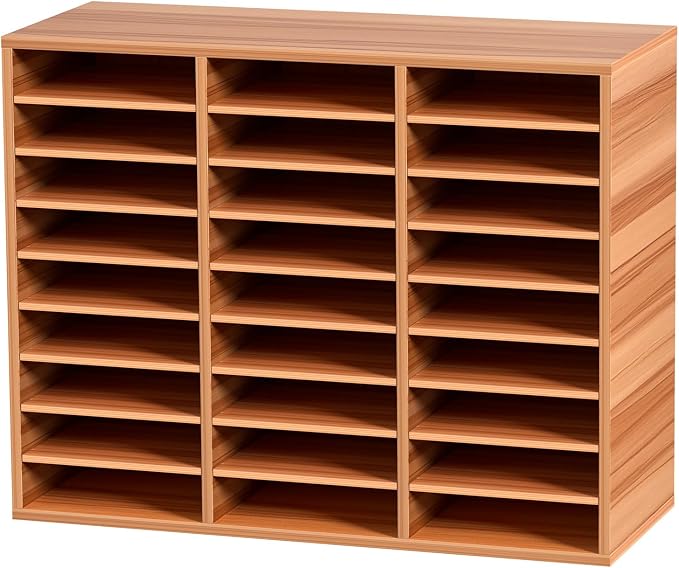VEVOR 27 Compartments Wood Literature Organizer, Adjustable Shelves, Medium Density Fiberboard Mail Center, Office Home School Storage for Files, Documents, Papers, Magazines, Burlywood - Image 9