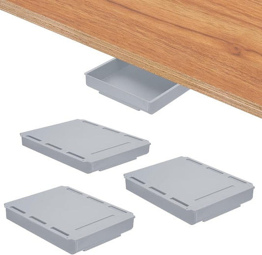 PATIKIL Under Desk Drawer, 4 Pcs Under Table Storage Self-Adhesive Attachment Drawers Organizer for Pens Standing Desk Office Studio Home, Gray, Large by PATIKIL