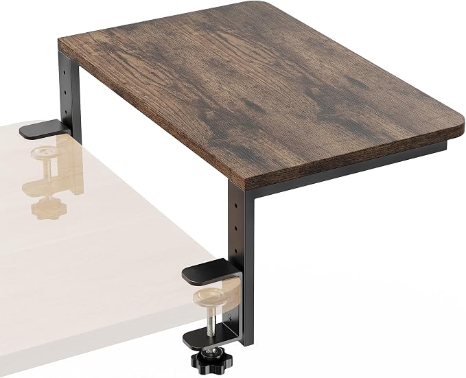 Desk Extender, 15-inch Clamp-On Desk Shelf, Height-Adjustable Desktop Shelf Organizer for Monitors Office and Gaming Accessories, Arm Support Table Extension, 44lbs Heavy Duty, Dark Brown by ART-GIFTREE