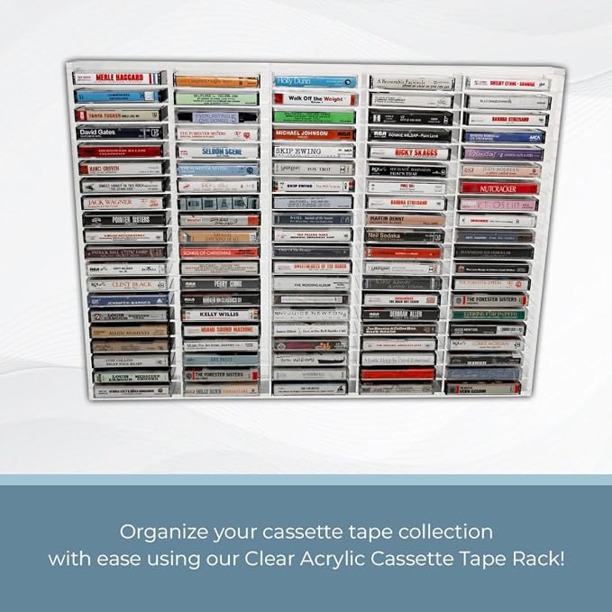 Kingdom Clear Acrylic Wall Mount Cassette Tape Rack/Stamp Pad Rack for Easy Sorting and Organizing of Cassette Tapes, Stamp Pads, Playing Cards, Card Decks and More,100 Slots - Image 5