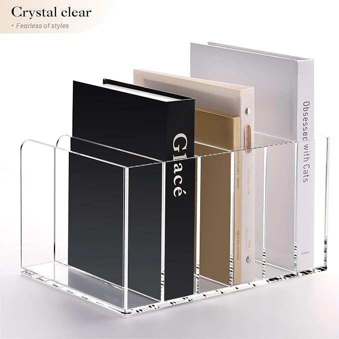 YUXUN Acrylic Magazine Holder,Clear Desk Organizer File Sorter for Notebook,Paper,Envelope,Magazine, Book Storage-Office/Home/Classroom Organization(6 Compartments,B5) - Image 4