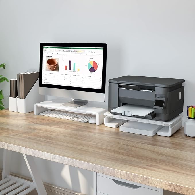Monitor Stand Riser, Klearlook Foldable Computer Monitor Riser, Height Adjustable Computer Stand, Desk Shelf Riser with Storage Drawer & Tablet Phone Stand for Computer, Desktop, Laptop (White 2 Pack) - Image 4