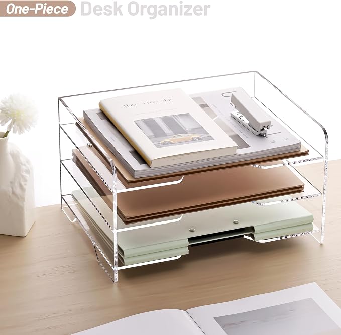 SANRUI Acrylic Paper Organizer Letter Tray, 3 Tier Enlarged File Holder | Clear Desk Organizer for Office Supplies, Versatile Paper Sorter Desk Shelf for Office Classroom Home,13.8 x 9.6 x 7.8 in - Image 5