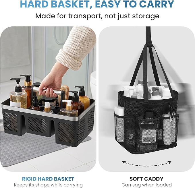 BYUNER 2Pack Plastic Shower Caddy: Portable Hard Bathroom Basket Tote with Handle, 4 Divided Compartments, All-Side Drainage, Non-Mesh Shower & Cleaning Caddy Organizer for College Dorm, Black/Silver - Image 9