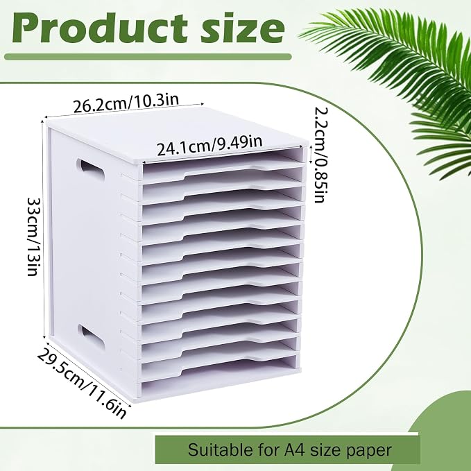 12 Tier 8.5" x 11" Scrapbook Paper Organizer, White Cardstock File Organizer with Adjustable Shelves, Stackable Paper Trays, Desktop Storage Rack Document Holder for Desk Home Office - Image 2