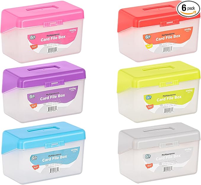 Enday Index Card Box Multicolor 3x5 Index Card Holder, Index Card Organizer, Flash Card Holder, Holds 250 Cards. (6 Pack) by Enday