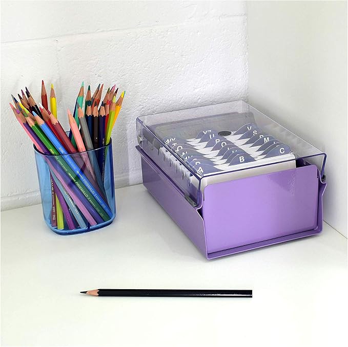 Acrimet 3 x 5 Card File Holder Organizer Box Metal Base Heavy Duty (AZ Index Cards and Divider Included) (Purple Color with Clear Crystal Plastic Lid Cover) - Image 3